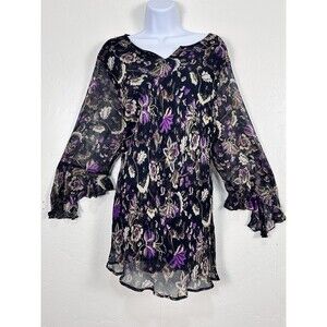 NY City Women 100% Silk Dark Floral Midi Dress 1X Fairy Grunge Whimsigoth Beaded